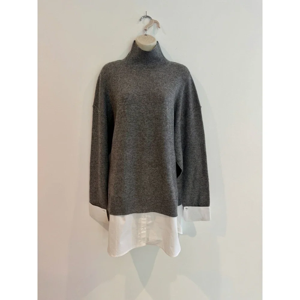 Zara Turtleneck Sweater & Layered Poplin Shirt NWT Sz L Gray Wool Blend Relaxed - Picture 2 of 10